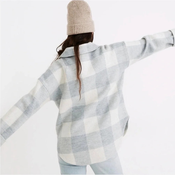 Madewell Boiled 100% Wool Half-Zip Popover Sweater Plaid Blue & White Size XS - Picture 2 of 14